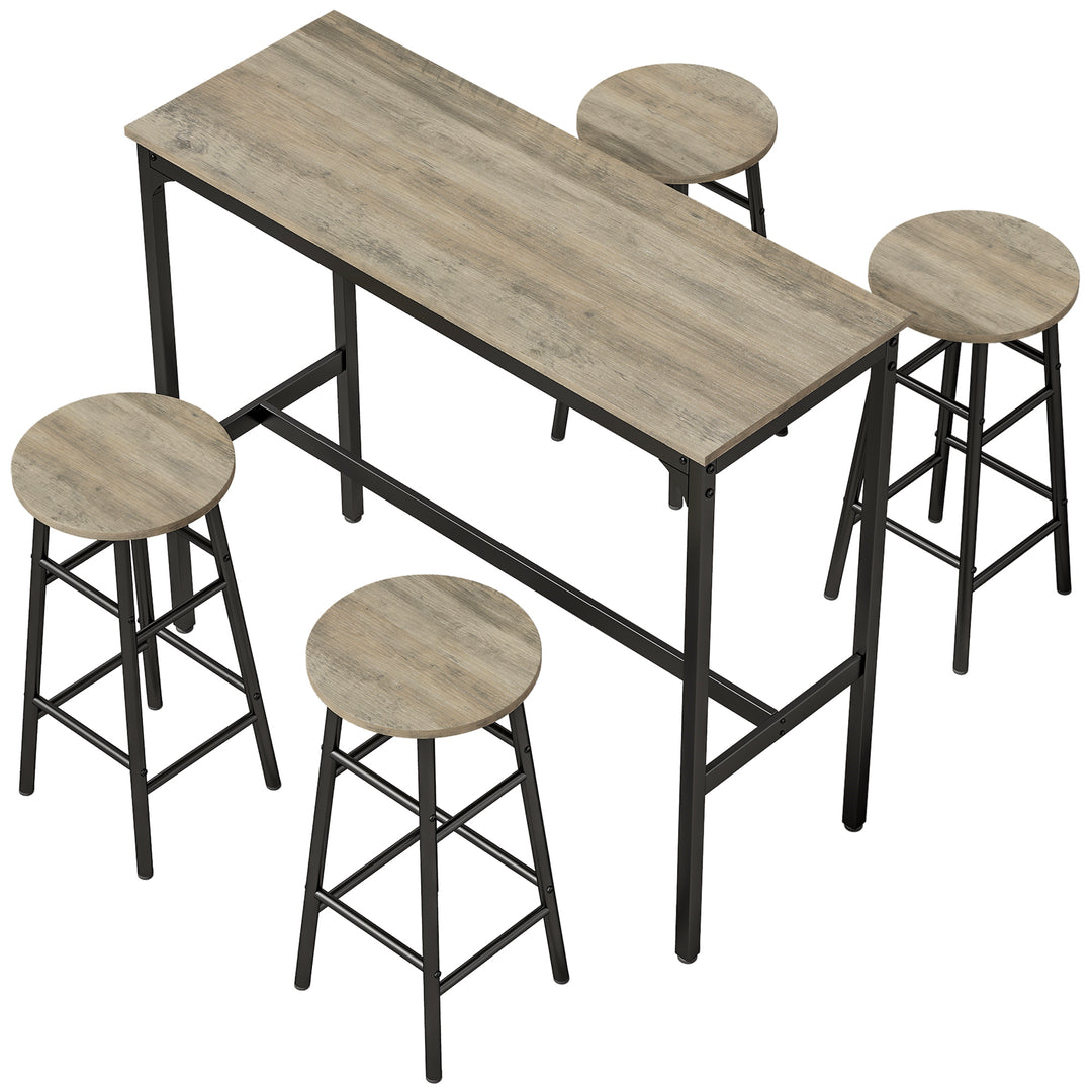 3 Piece Bar Table Set with 2 Stools, Industrial Bar Table and Stool Set, Dining Table and Chair Set - Grey Wood Effect