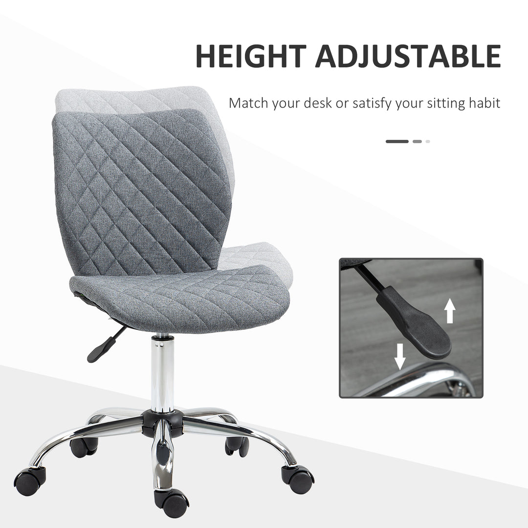 Armless Office Chair Adjustable Computer Chair Swivel Chair with Rolling Wheels and Linen Fabric Back Support for Home Office Students Study Grey