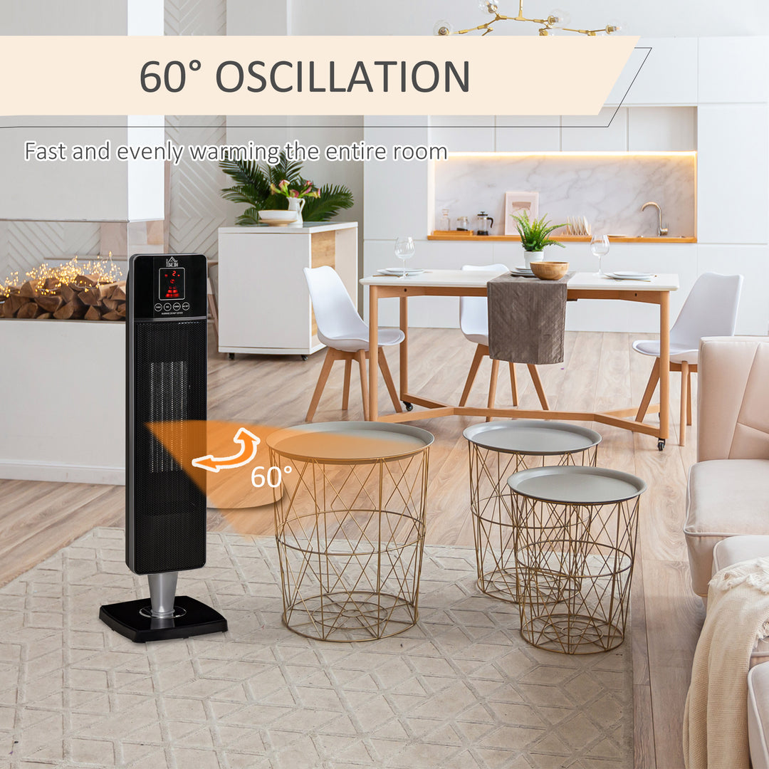 HOMCOM Ceramic Tower Heater Oscillating Space Heater w/ Remote Control 8hrs Timer Tip-Over Overheat Protection 1000W/2000W-Black | Aosom UK