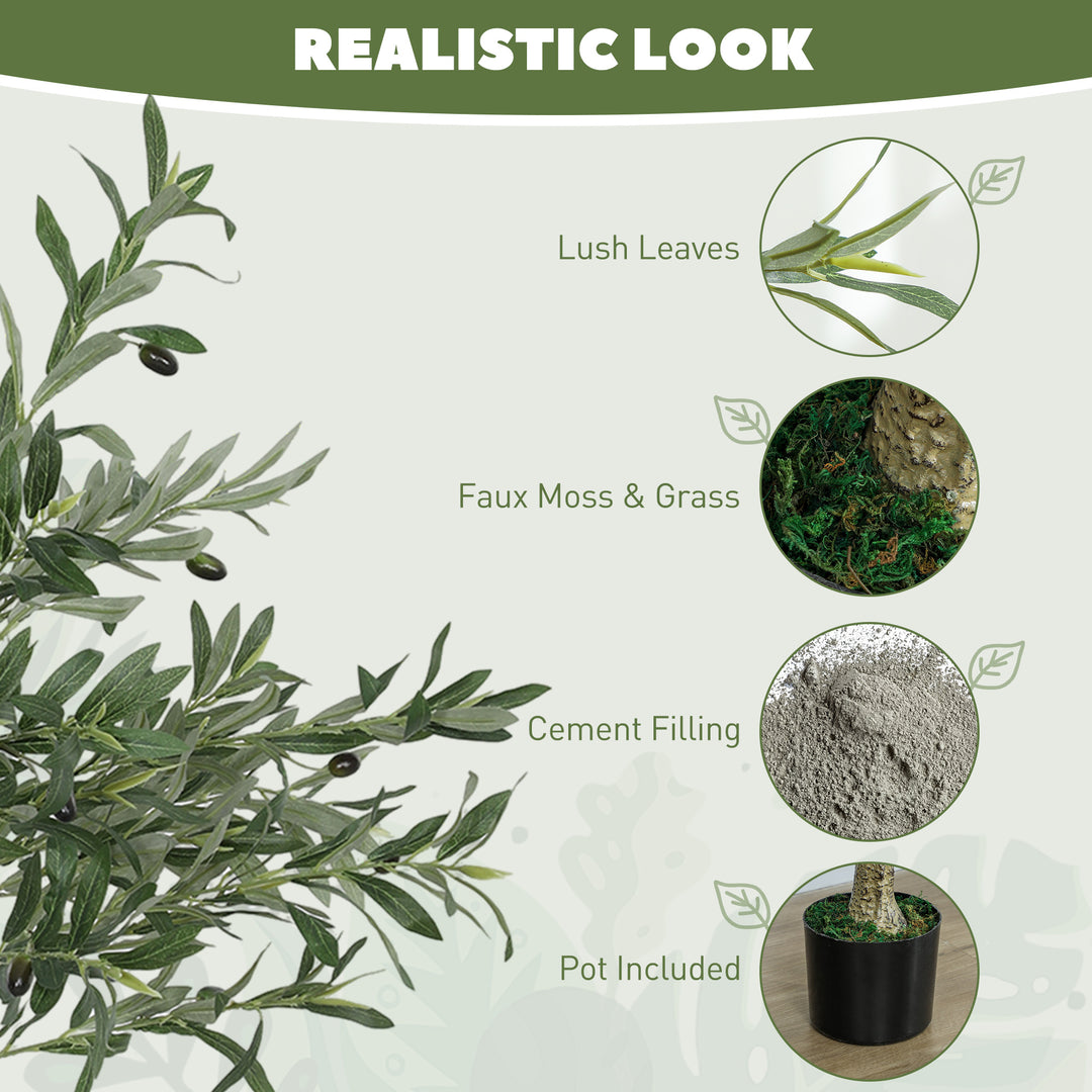 4ft/ 120cm Decorative Artificial Plant, Silk Olive Tree with 450 Leaves and 20 Olive Fruits in Pot, Fake Plant for Home, Office, Living Room, Indoor Decor