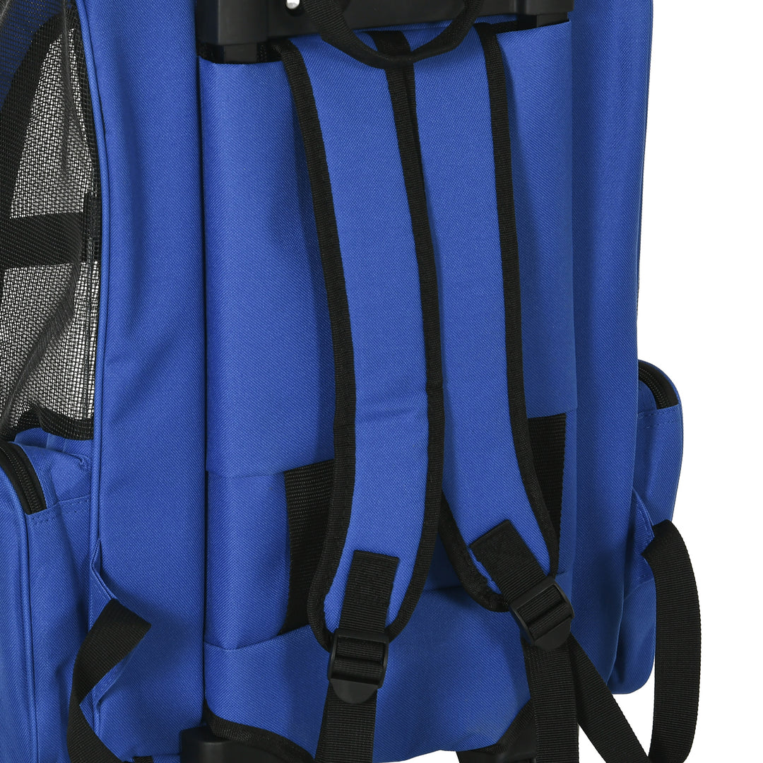 MCL Pet Travel Backpack Bag Cat Puppy Dog Carrier w/ Trolley and Telescopic Handle Portable Stroller Wheel Luggage Bag (Blue)