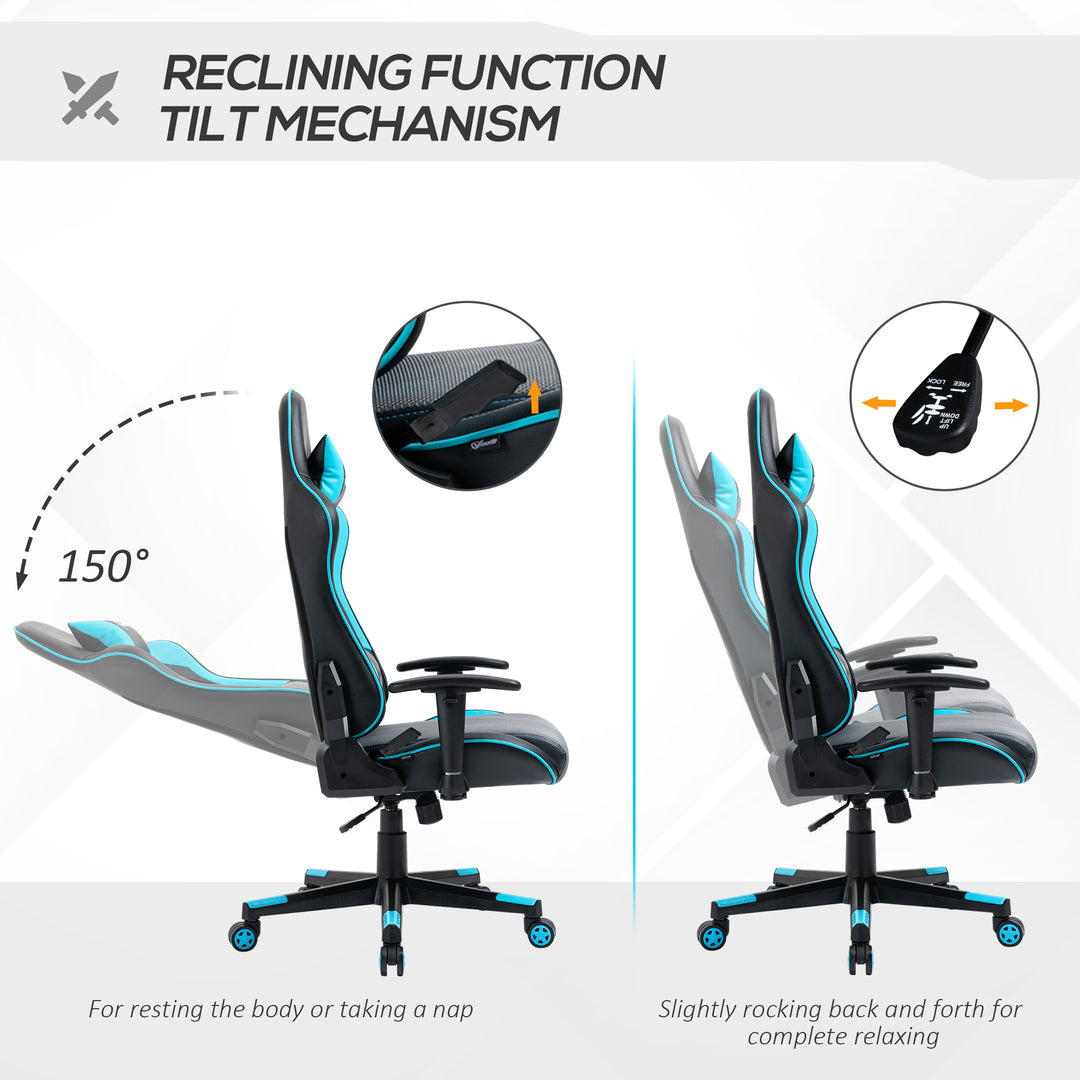 Vinsetto Gaming Chair Racing Style Ergonomic Office Chair High Back Computer Desk Chair Adjustable Height Swivel Recliner with Headrest Sky Blue