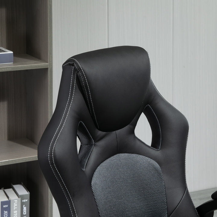 Office Chair Faux Leather Swivel Computer Desk Chair for Home Office with Wheels Armrests Black