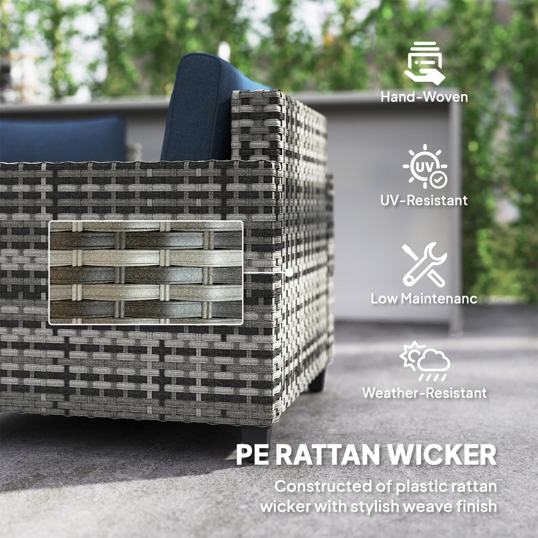 Six-Piece Modular Rattan Sofa Set - Navy Blue