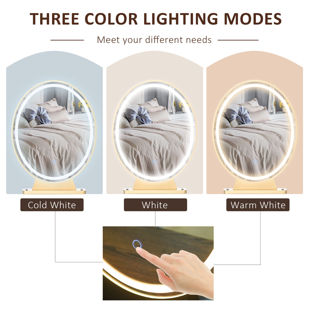 MCL Dressing Table with LED Mirror and Cushioned Stool, Vanity Desk with Acrylic Lipstick Holder and 2 Drawers, Makeup Table for Bedroom, White