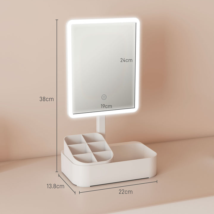 Makeup Mirror with Lights, Rechargeable Vanity Mirror w/ Touch Screen, 2 Lighting Modes and 180° Rotation