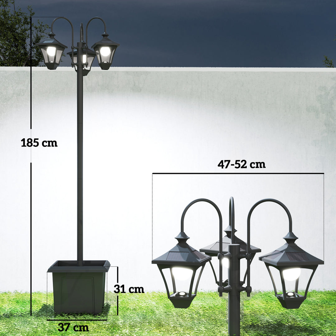 Solar Lamp Post with Dusk-to-Dawn Sensor Street Light with 3-Head Plan