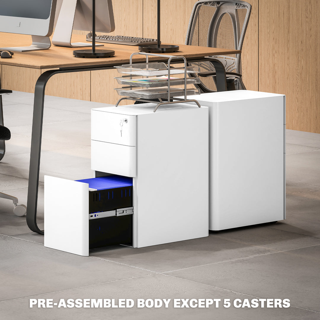 3-Drawer Steel Filing Cabinet with Lock - White