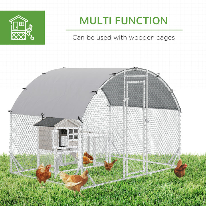 PawHut Chicken Run Coop, Galvanized Walk In Chicken House, Hen Poultry House Cage, Rabbit Hutch Playpen w/ Water-Resist Cover Outdoor, 2.8 x 1.9 x 2m