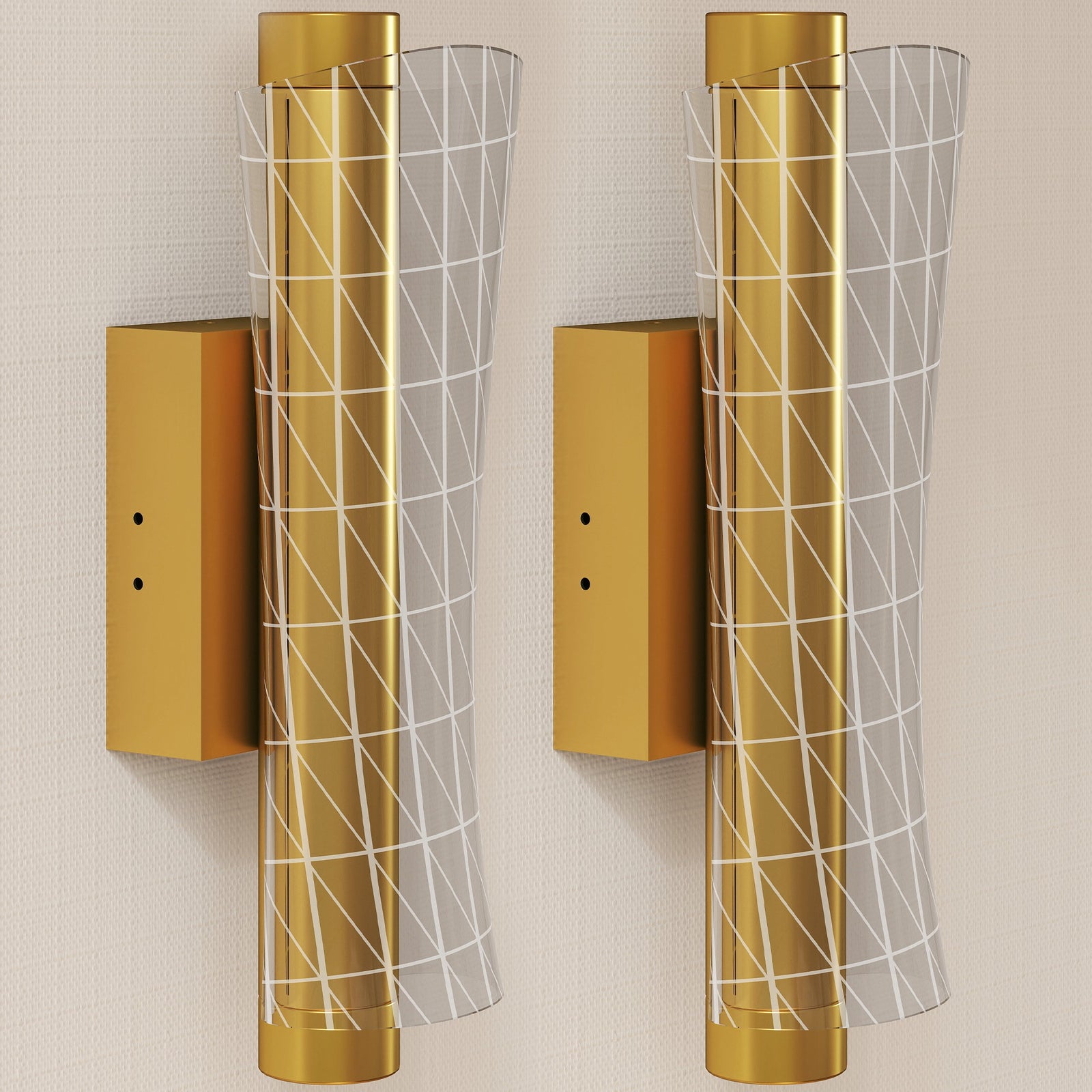Led Wall Lamp 2 Pack, 9W Modern Indoor Geometric Mesh Wall Light, Colour Temperature Adjustable 3000K/4000K/6500K for Bedroom, Living Room, Hallway, Stairs, Gold Tone