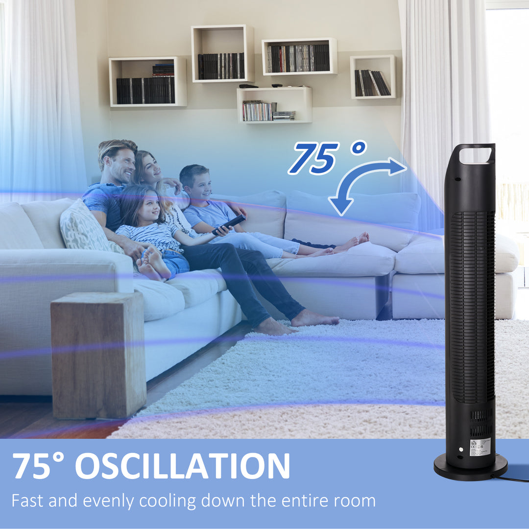 31" Oscillating Tower Fan with Remote Control, 4H Timer, 3 Speed 3 Modes, Quiet Electric Floor Standing Fan for Home Bedroom Office, Black