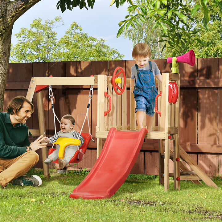 Outsunny Wooden Swing and Slide Set for Toddler 18
