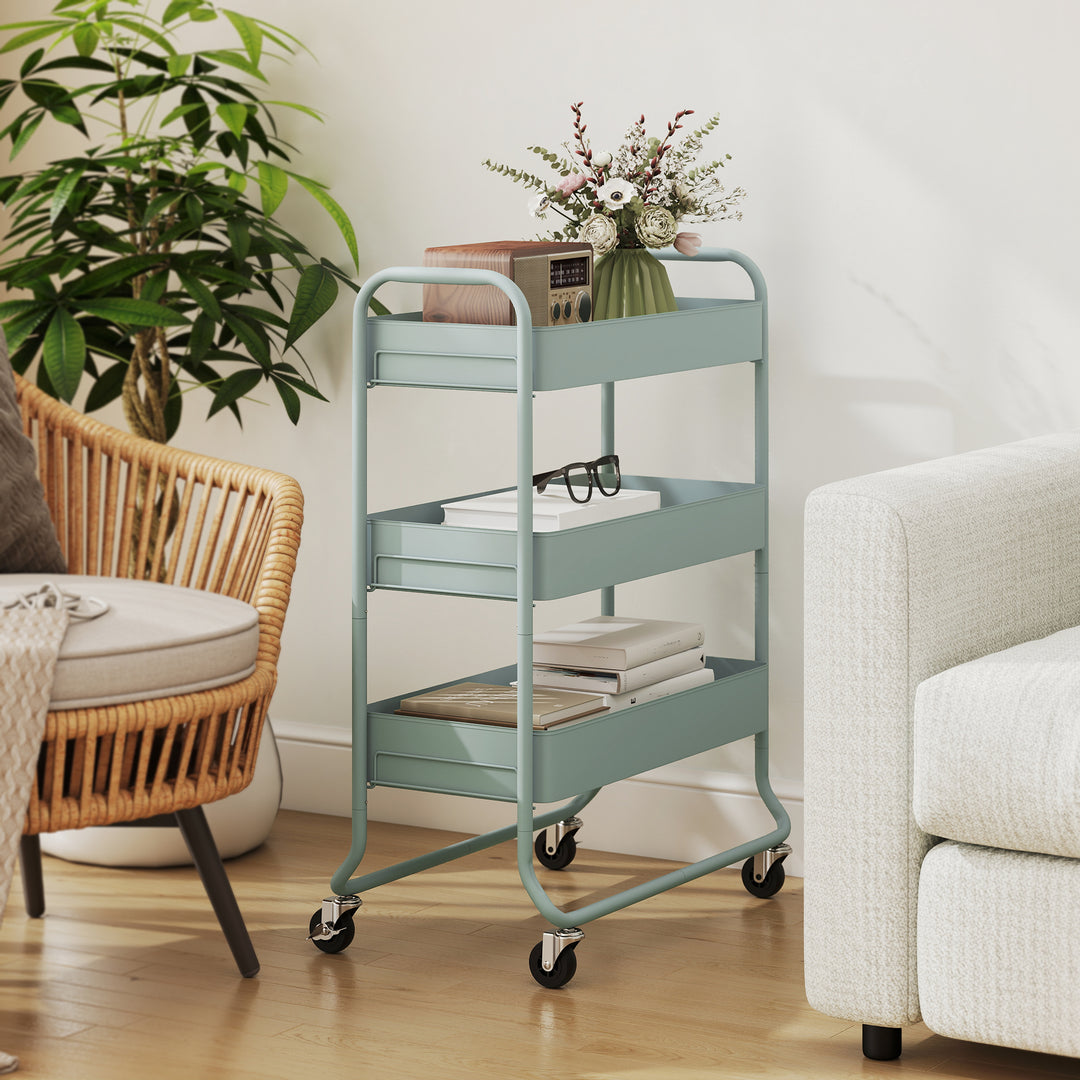 3-Tier Storage Trolley on Wheels, Rolling Utility Cart with Mesh Backets for Kitchen, Bathroom, Bedroom