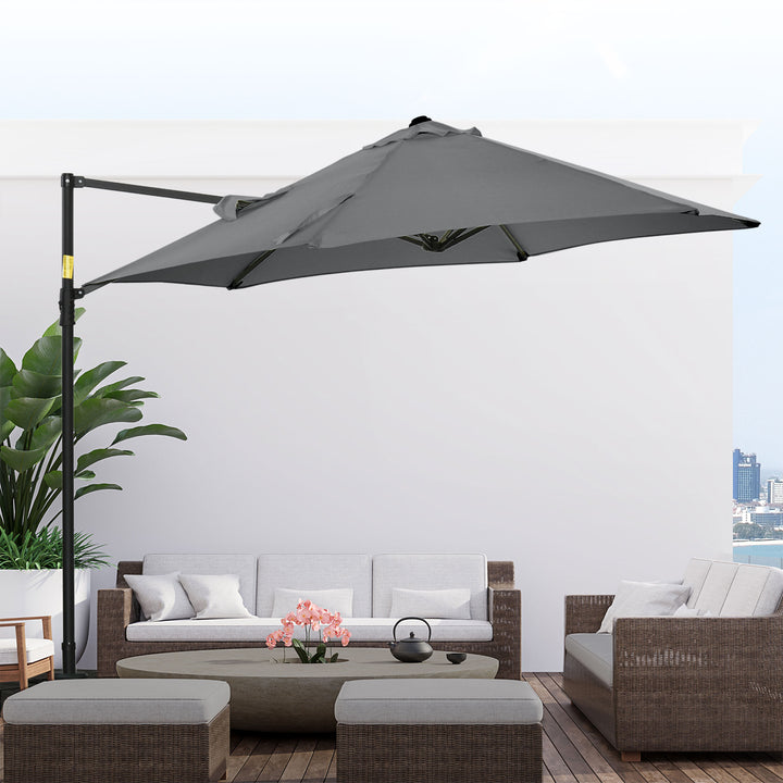 2.5M Garden Cantilever Parasol, Offset Roma Patio Umbrella Hanging Sun Shade Canopy Shelter with 360° Rotation and Cross Base, Dark Grey