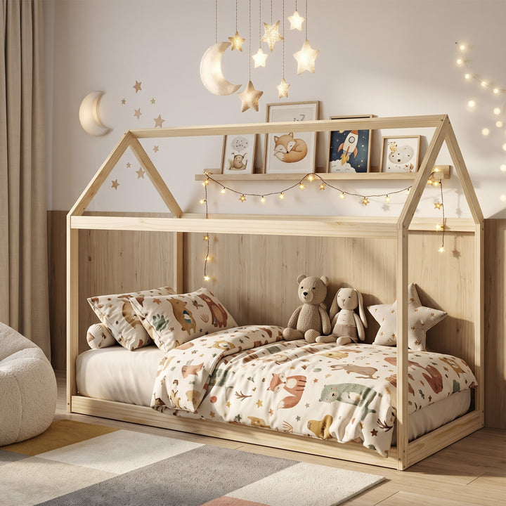 Single Bed Frame, House Scandinavian Wooden Bed Frame for 90W x 190Dcm