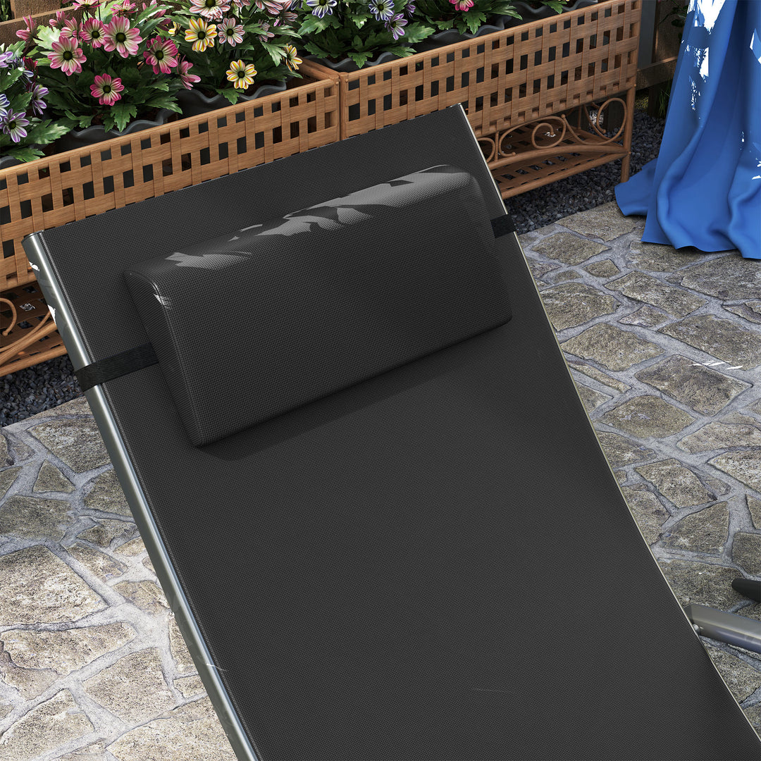 Set of Two Adjustable Back Sun Loungers - Black