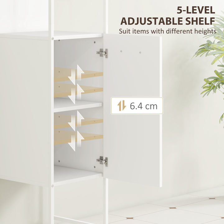 Tall Bathroom Cabinet with Open Shelves and Adjustable Shelf - White