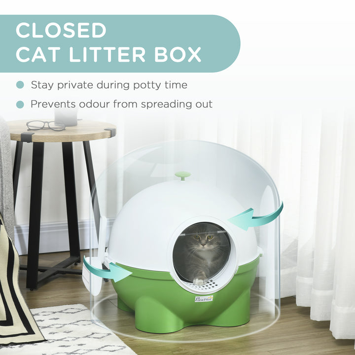 PawHut Large Cat Litter Box: Hooded Tray with Lid, Scoop & Top Handle for Easy Entry, Green | Aosom UK