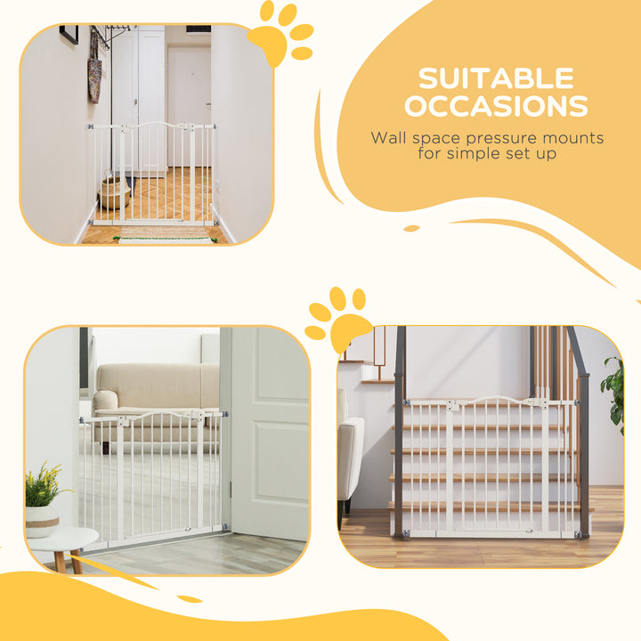 PawHut Metal 74-100cm Adjustable Pet Gate Safety Barrier w/ Auto-Close Door White | Aosom UK