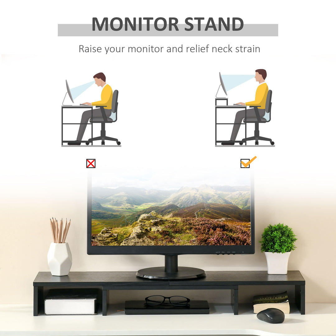 MCL Dual Monitor Stand Riser with Adjustable Length and Angle, Screen Riser for Laptop, Computer, PC, Printer, TV, Black