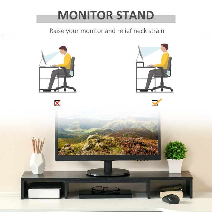 MCL Dual Monitor Stand Riser with Adjustable Length and Angle, Screen Riser for Laptop, Computer, PC, Printer, TV, Black