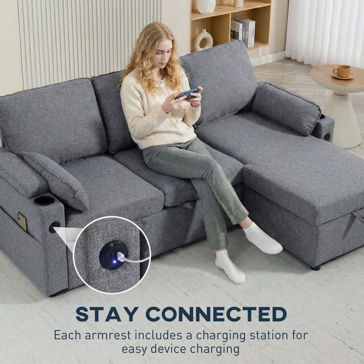 Corner Sofa Bed, L Shaped Sleeper Sectional Sofa with Reversible Stora