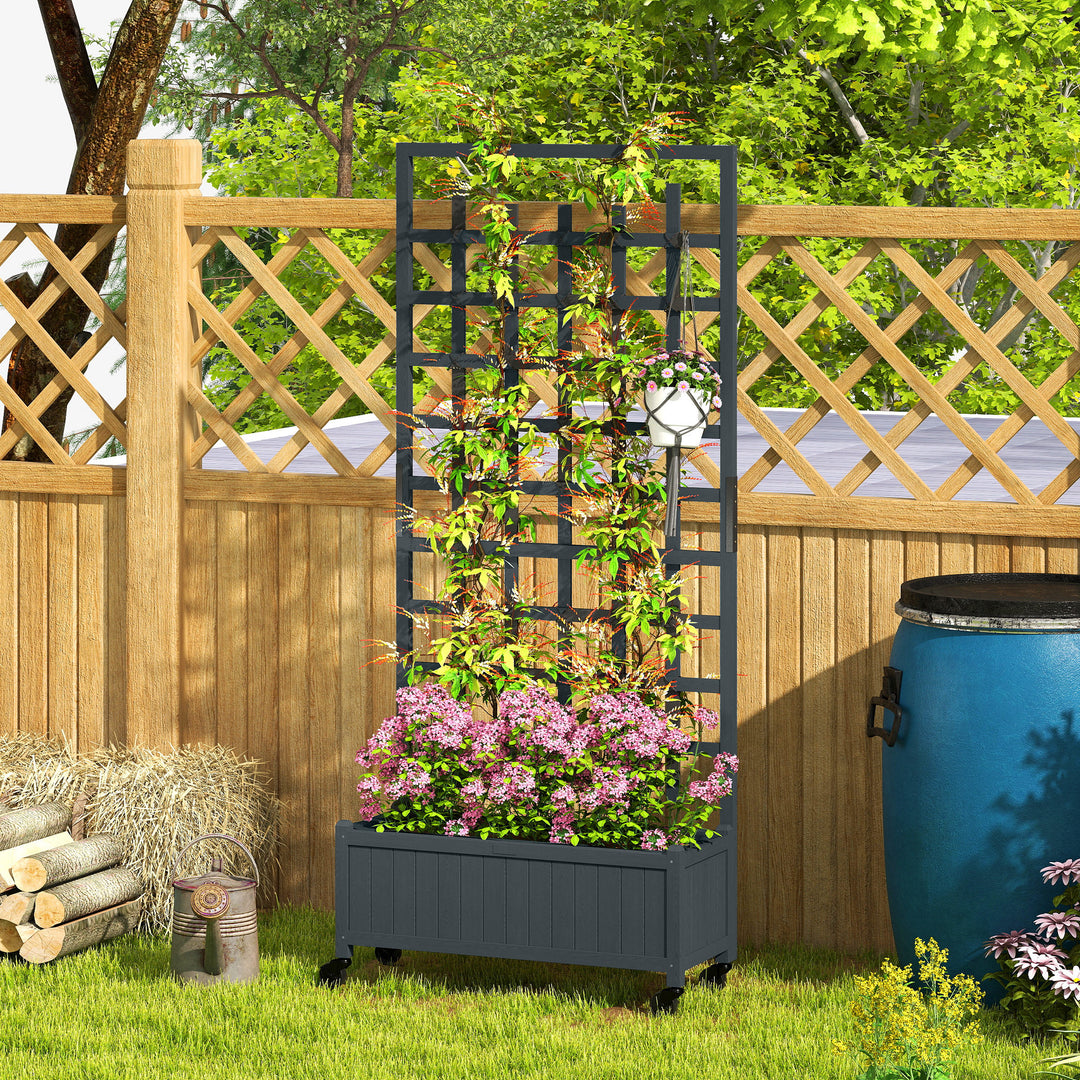 Wooden Trellis Planter, Raised Garden Bed with Wheels, to Climb and Gr