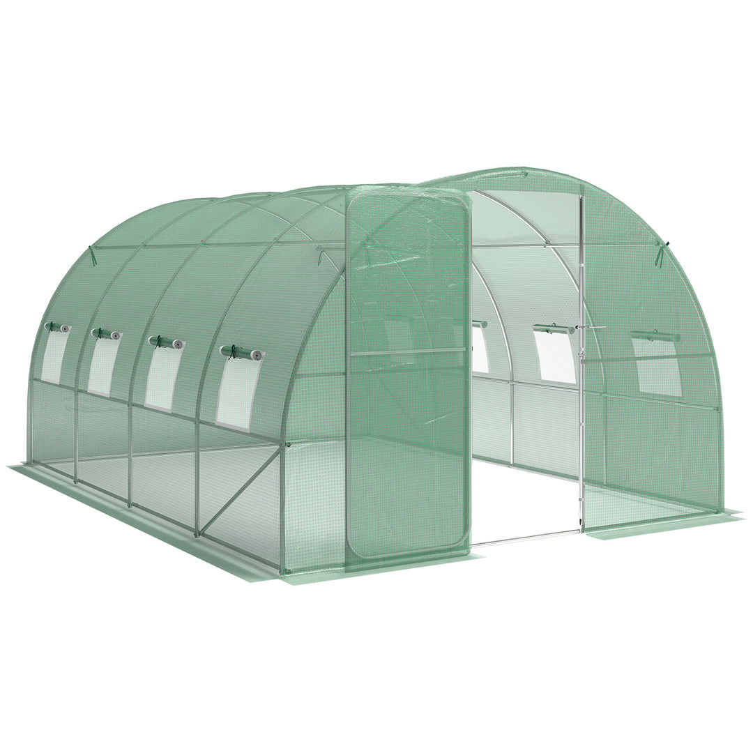 3 x 4 m Walk-in Polytunnel Greenhouse with Hinged Door and 8 Roll Up M