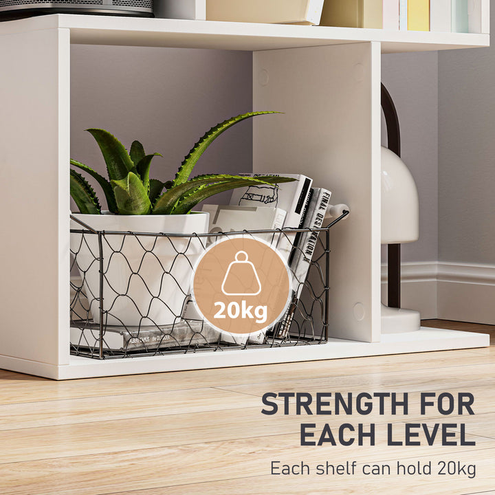 Bookcase, S-Shaped Wooden Bookshelf, 5 Tiers Freestanding Storage Shel