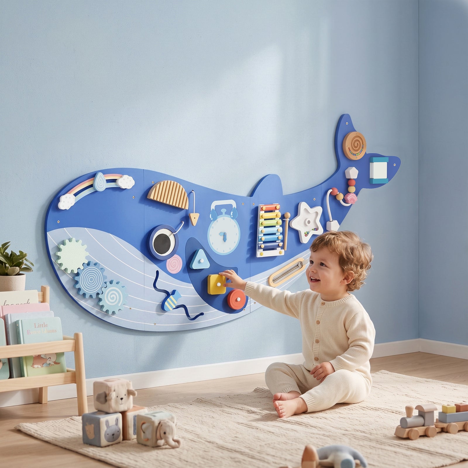 Whale Activity Wall Busy Board, 13 in 1 Montessori Inspired Sensory Wa