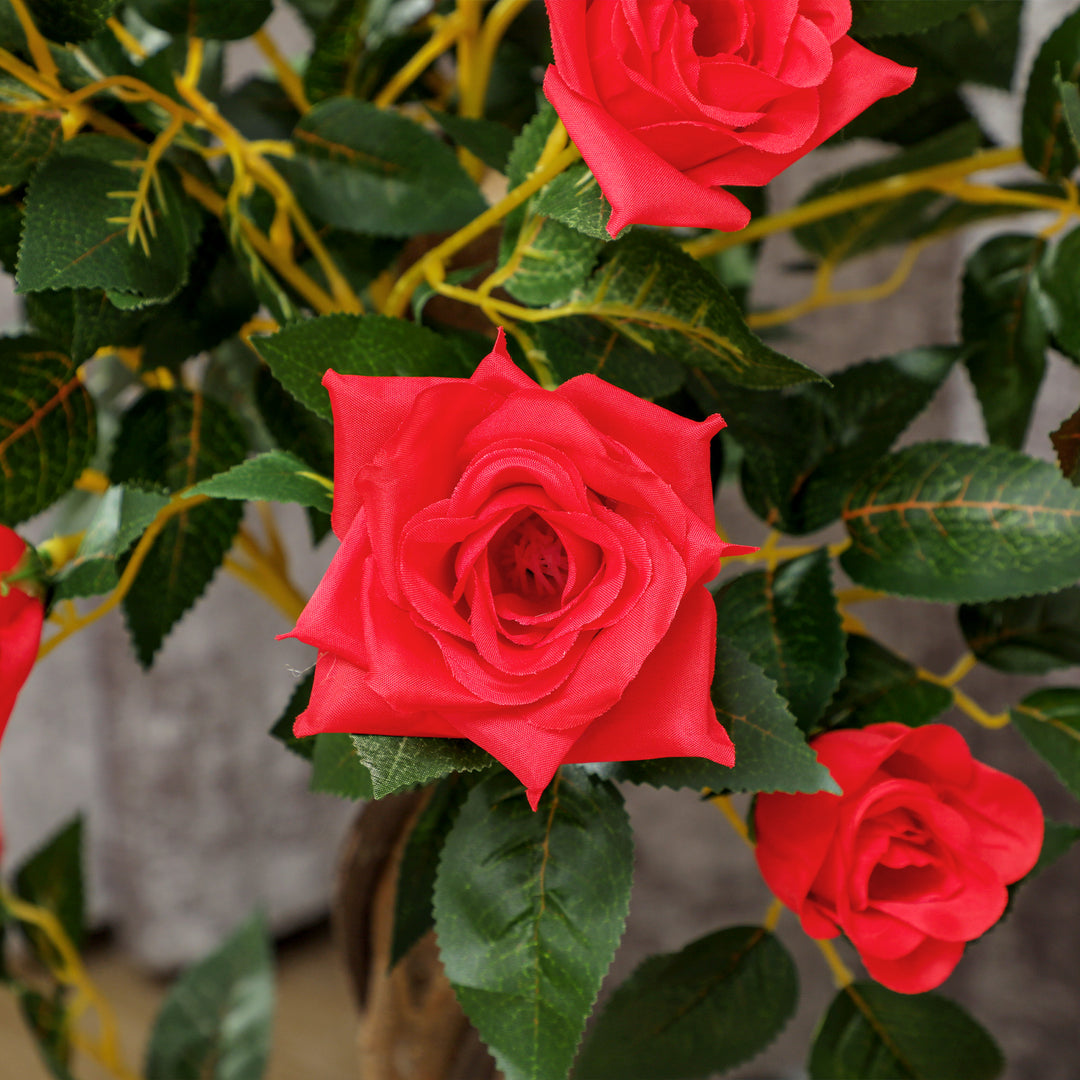Set of 2 Artificial Plants White Rose Floral in Pot, Fake Plants for Home Indoor Decor, 90cm, Red