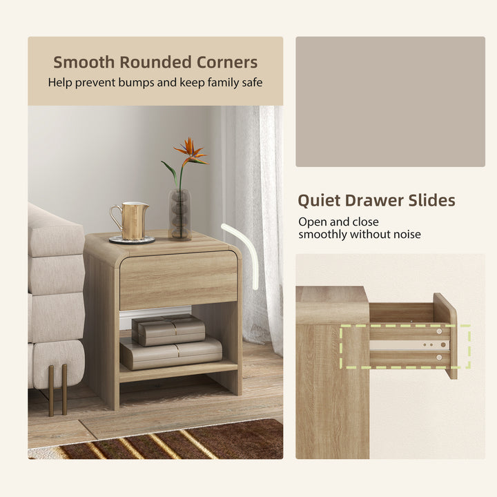 Bedside Tables Set of 2, Nightstands with Rounded Corners, Modern Side