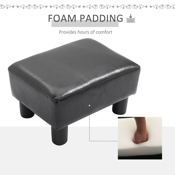 Faux Leather Footstool, Small Foot Rest, Rectangle Sofa Stool for Bedroom Living Room, Black