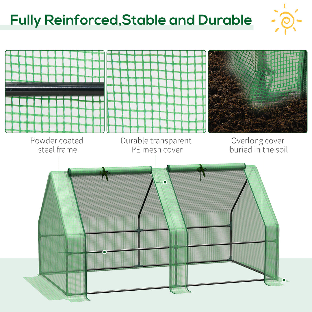 MCL Mini Small Greenhouse with Steel Frame & PE Cover & Zippered Window Poly tunnel Steeple for Plants Vegetables, 180 x 90 x 90 cm, Green