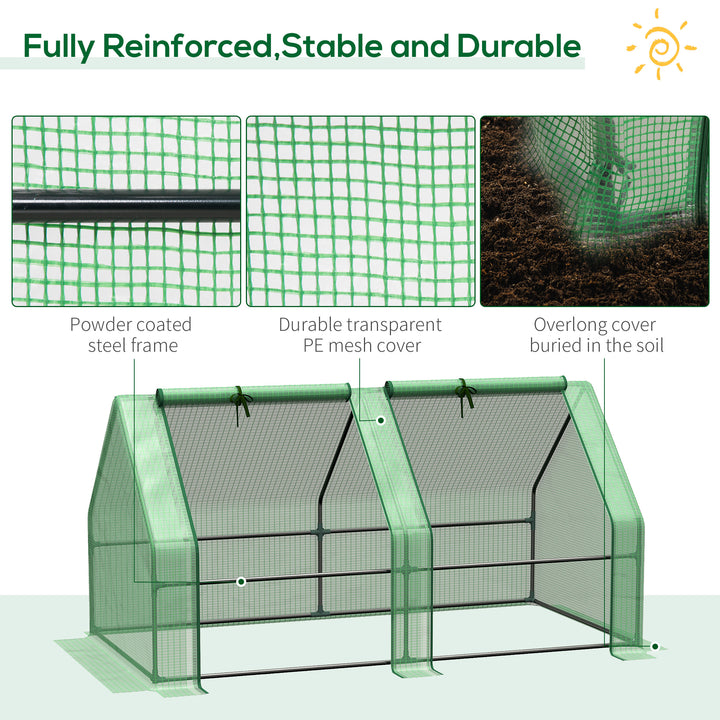 MCL Mini Small Greenhouse with Steel Frame & PE Cover & Zippered Window Poly tunnel Steeple for Plants Vegetables, 180 x 90 x 90 cm, Green