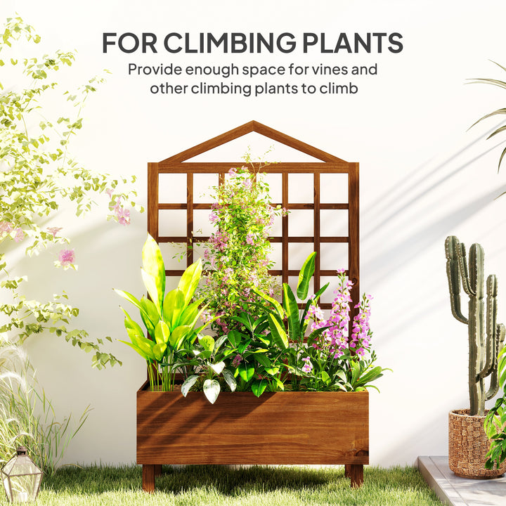 Garden Planters with Trellis for Vine Climbing, Distressed Wooden Raised Beds, 90x43x150cm, Brown