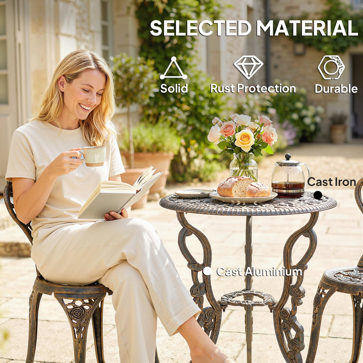 Outdoor Bistro Set Vintage Rose Design Patio Furniture Set with Round 