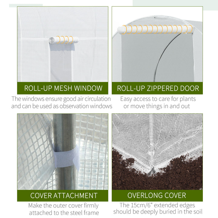 4.5 x 2 x 2 m Polytunnel Greenhouse, Walk-in Green House for Garden with Mesh Windows, Galvanised Steel Frame, White
