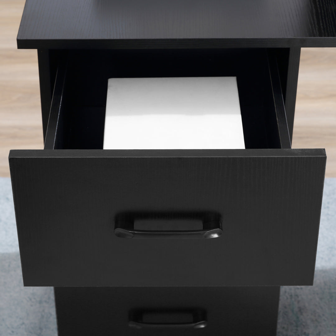 Computer Desk, Writing Table, PC Workstation with 3 Storage Shelves and Drawers, Black Handle, for Home Office, Black