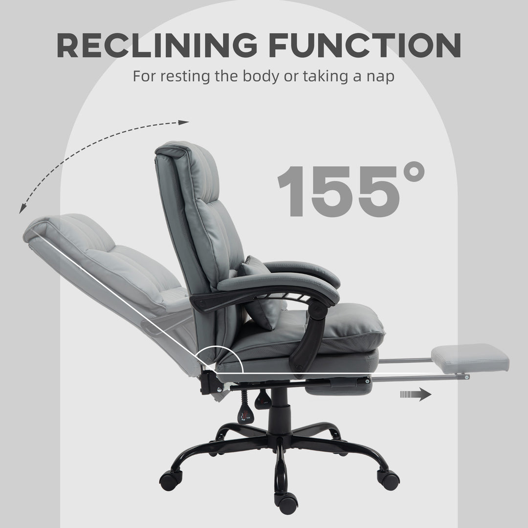 Faux Leather Reclining Office Chair, with Footrest - Grey