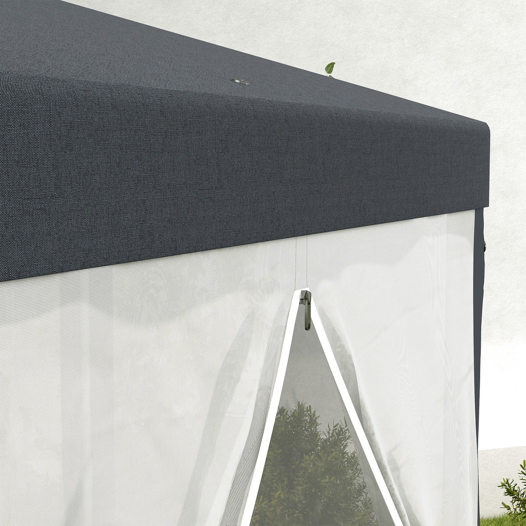 4M Hexagon Gazebo, Netting Party Tent, Patio Canopy Outdoor Event Shelter for Activities, Shade Resistant, Dark Grey