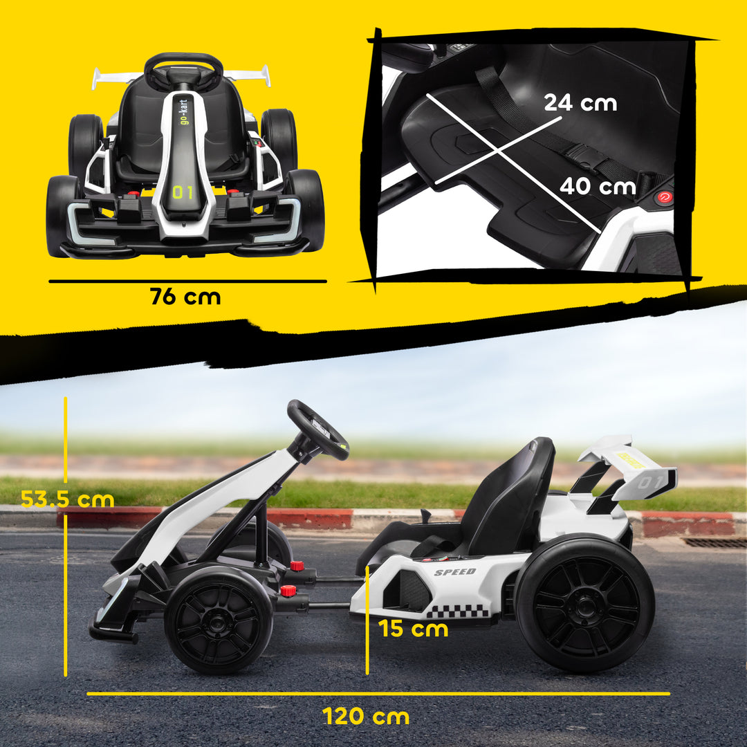 24V Electric Go Kart for Kids with Adjustable Seat for 6-12 Years, White