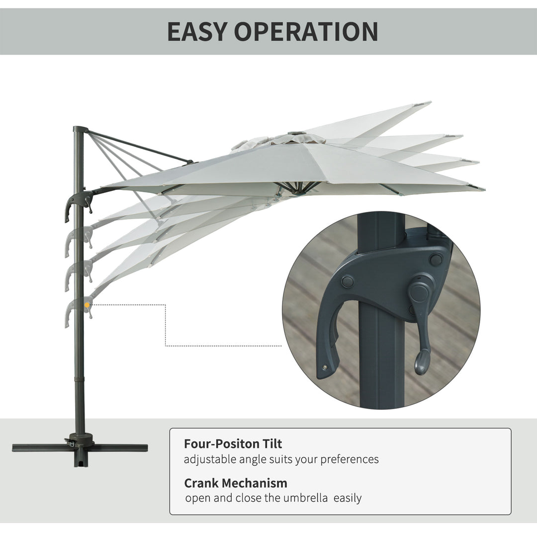 3(m) LED Cantilever Parasol Garden Sun Umbrella w/ Cross Base and Solar Lights Grey