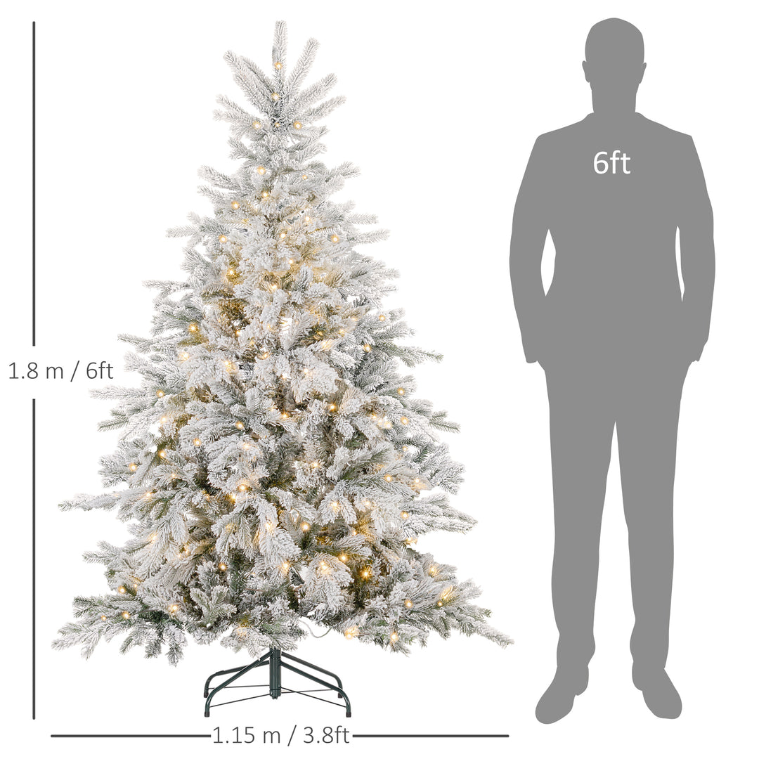 HOMCOM 6ft Bushy Snow-Flocked Artificial Christmas Tree, with LED Lights