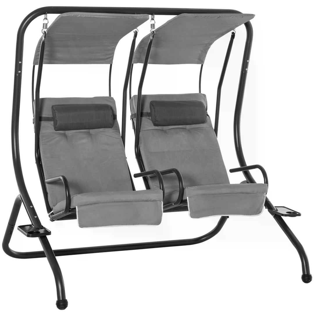 Canopy Swing 2 Separate Relax Chairs w/ Handrails and Removable Canopy Grey