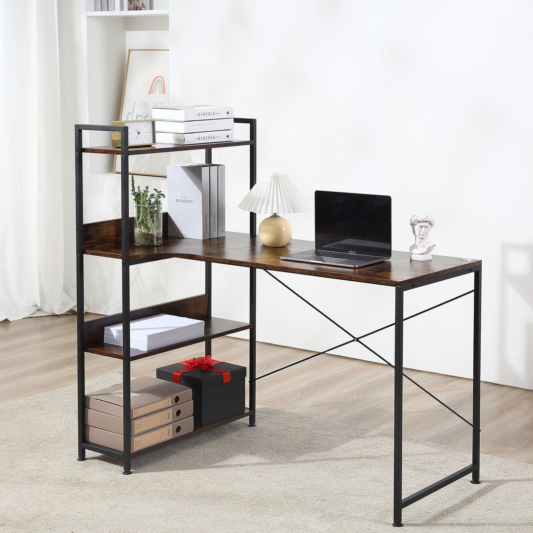 MCL Office Desk with Storage Shelves, 120 CM Computer Desk, Industrial Study Table with Metal Frame for Home Office Small Space, Rustic Brown