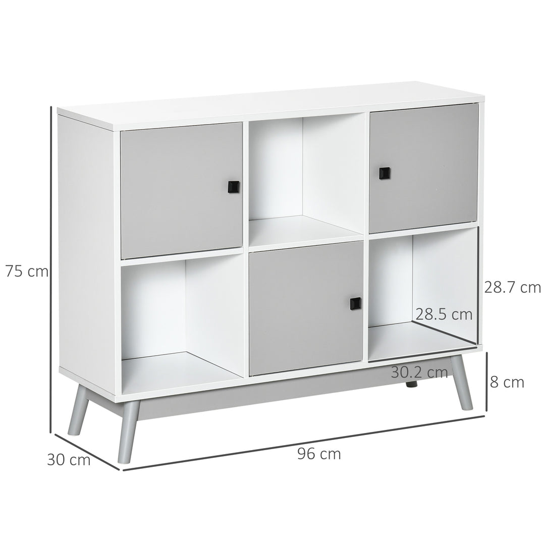 Storage Cabinet, Bookcase, Display Shelf with 6 Storage Cubes & Doors for Dining Room, Living Room, Grey