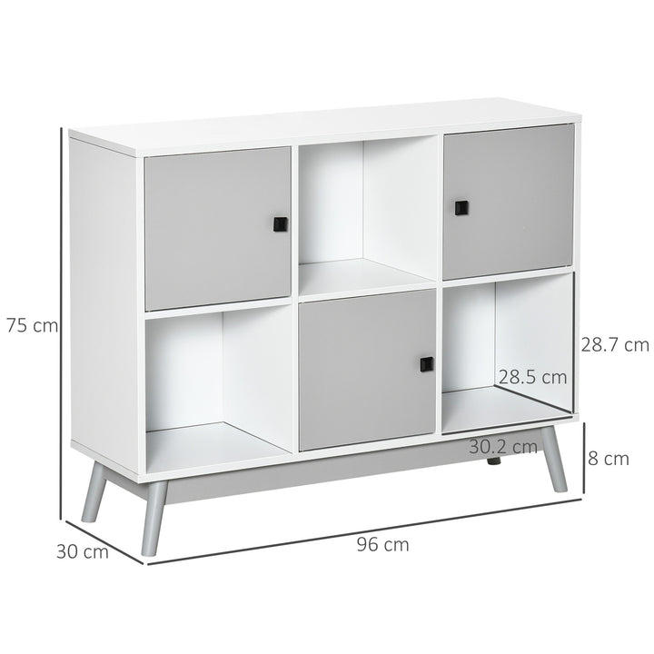 Storage Cabinet, Bookcase, Display Shelf with 6 Storage Cubes & Doors for Dining Room, Living Room, Grey