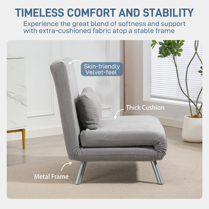 Single Velvet-Feel Chair Bed - Grey