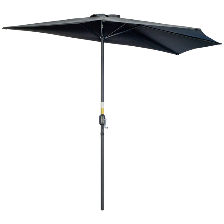 Outsunny Half Parasol, 3m Semi-Round Umbrella for Balcony, Metal Frame with Crank Handle, Black | Aosom UK